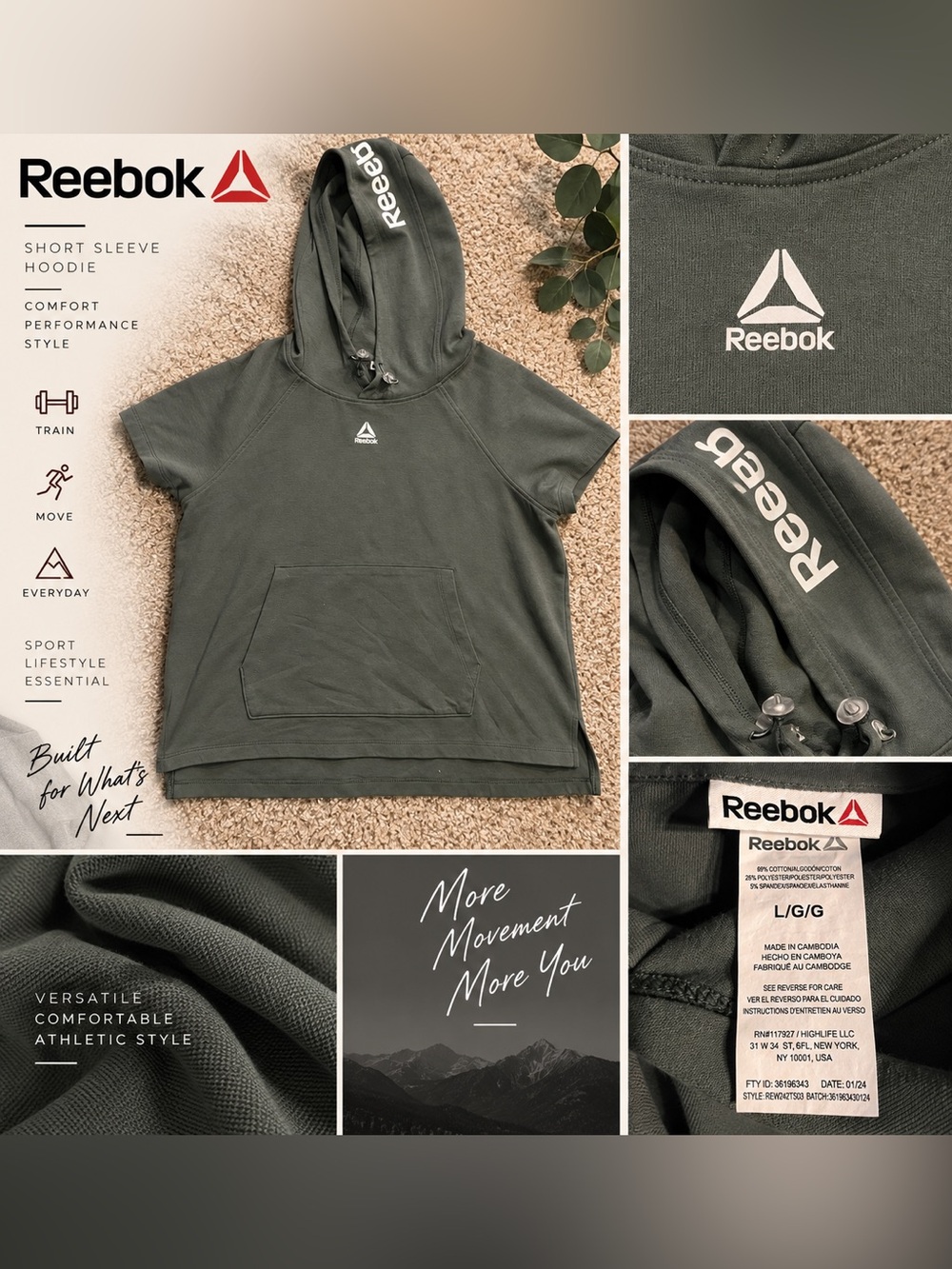 Reebok Boy's Olive Green Short-Sleeve Zip Hoodie